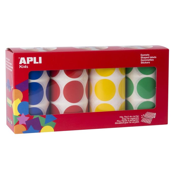 APLI ROLLOS DE GOMETS REDONDOS 33MM COLORES SURTIDOS 4 UNIDADES GOMETS 23x6x11 Cms.