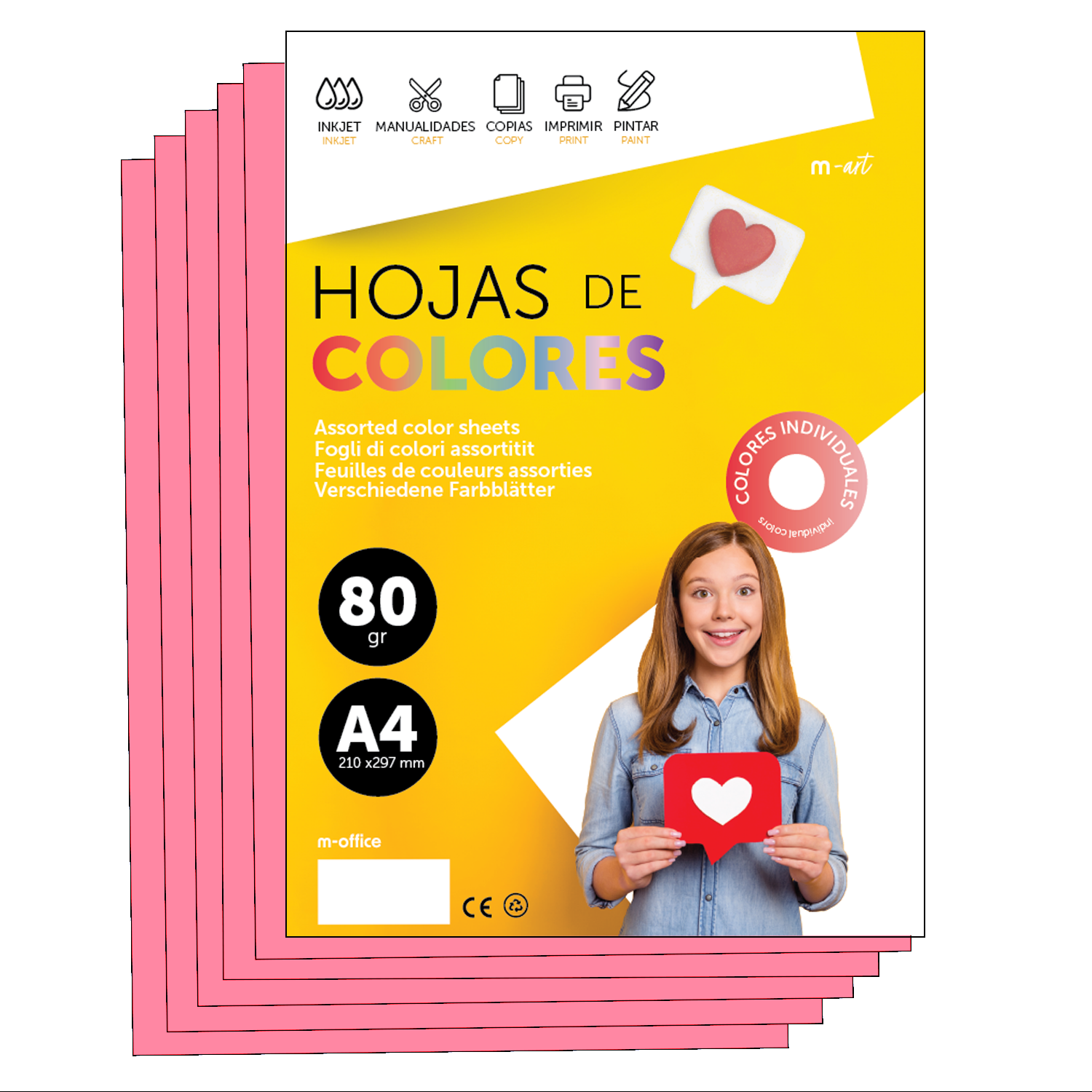 M-Office Folios De Colores A4 80g Para Impresoras y Manualidades, Papel Surtido Para Niños, Paquete Folios Colores Para Tarjetas, Escuela y Proyectos Creativos m-office