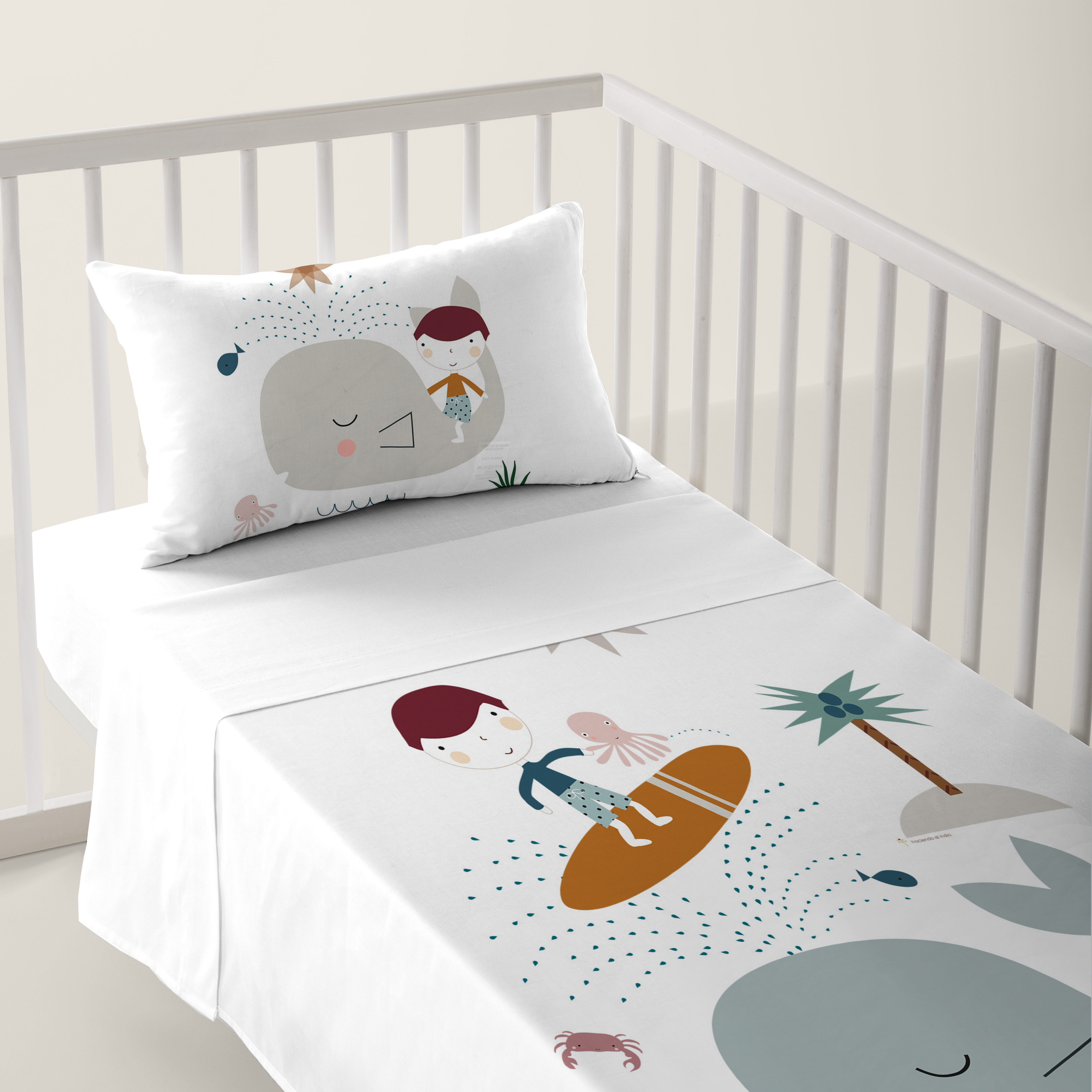 HACIENDO EL INDIO - Juego de Sábanas Cuna Estampado 100% Algodón - Juego de 2 Piezas Incluye Sábana Encimera y 1 Funda de Almohada - 100x130/120x180 cm - 27 Modelos Disponibles - Fabricado en España