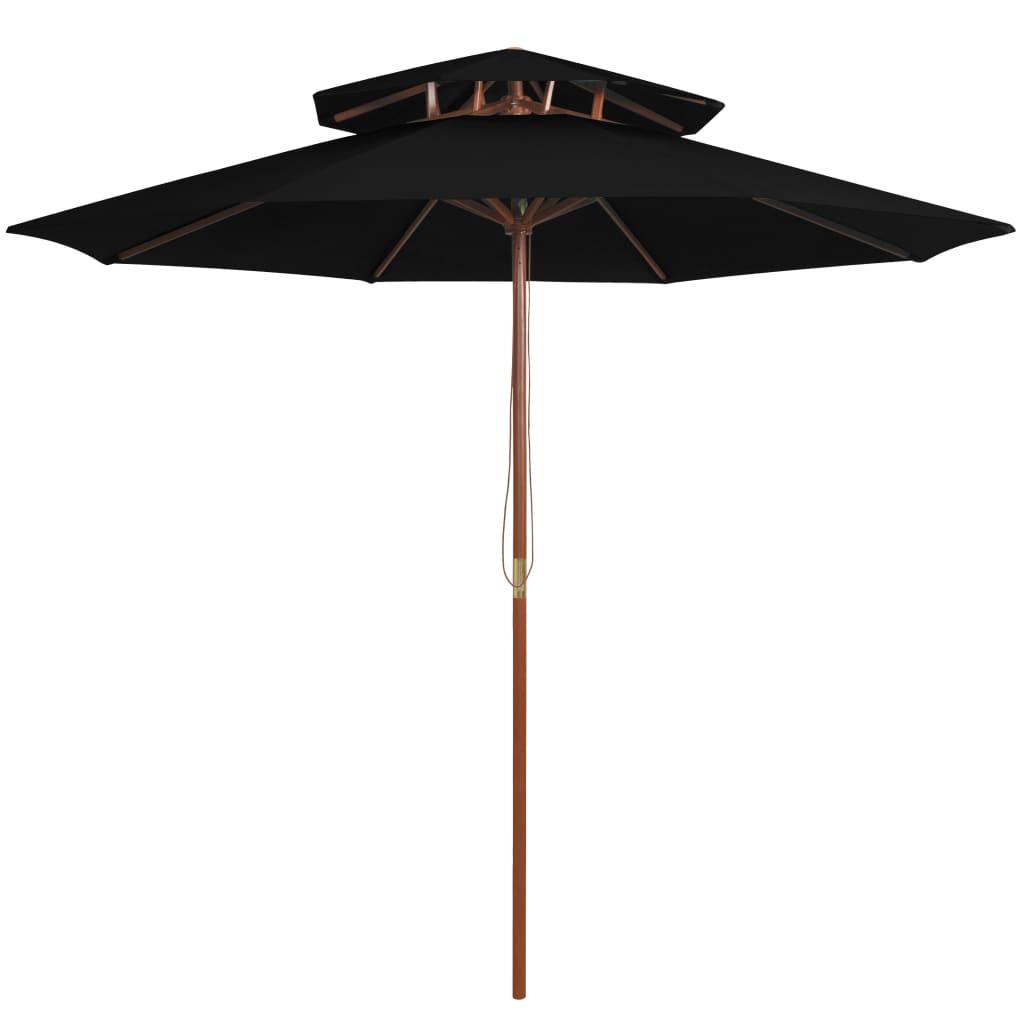 vidaXL Sombrilla de dos niveles palo de madera negra 270 cm