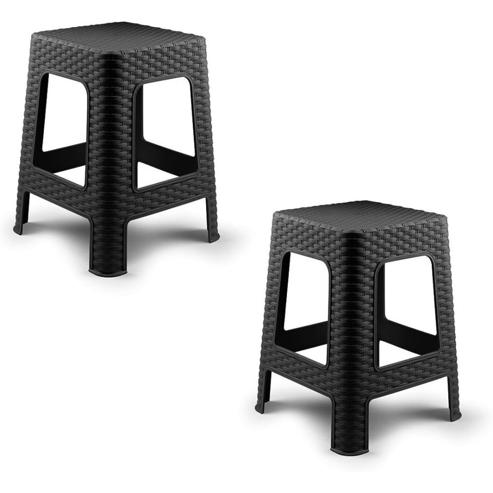2X Taburete plástico Estilo ratán Moderno apilable para Interior y Exterior - 36x36x45cm (2, Negro) COSHANO