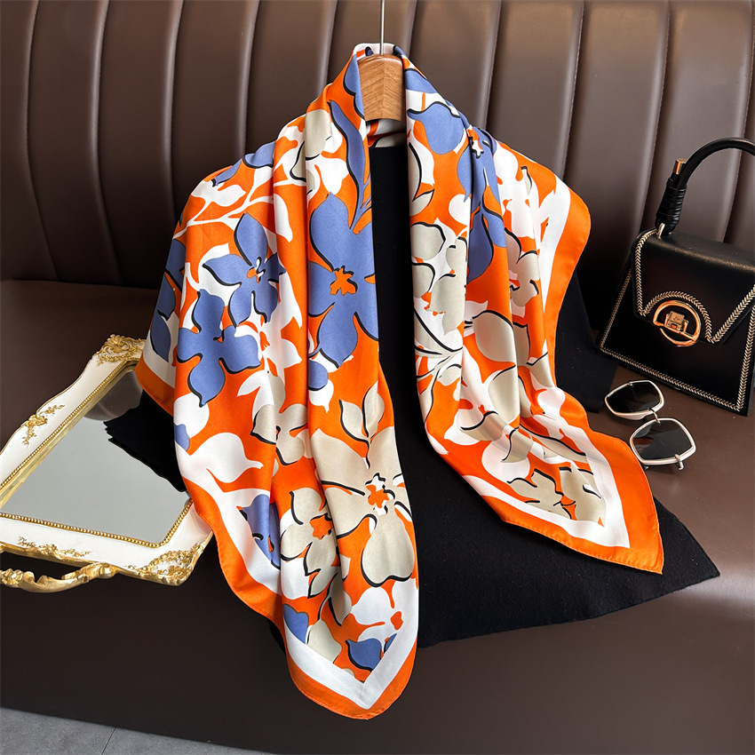 Pañuelo De Seda Impresión 90x90cm Para Mujer Lujo Bandana De Cabello Foulard Ribete Cuadrado De Piel Decorativo Para Todas Las Estaciones