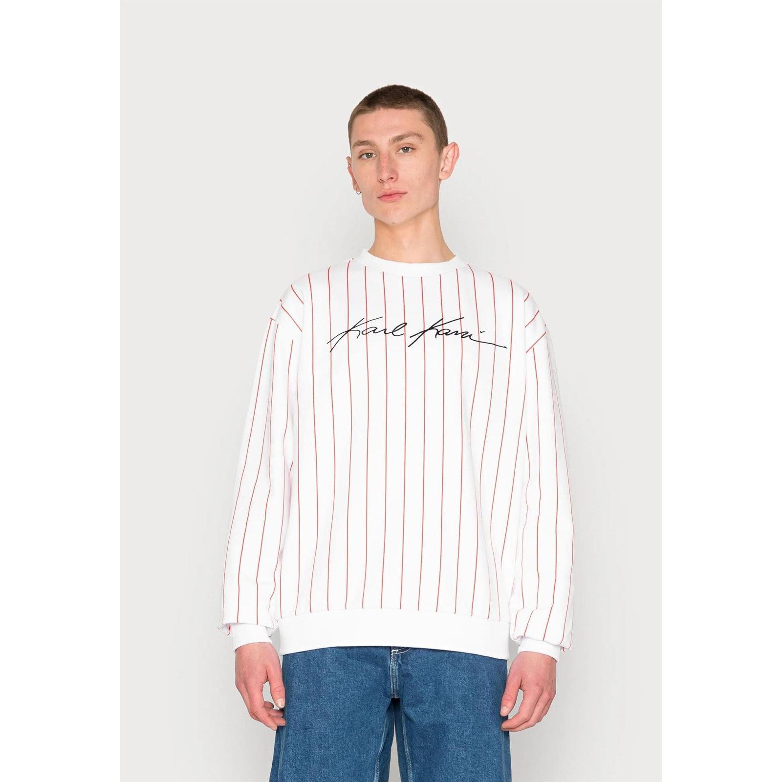 Sudadera KARL KANI Autograph Pinstripe Crew blanco
