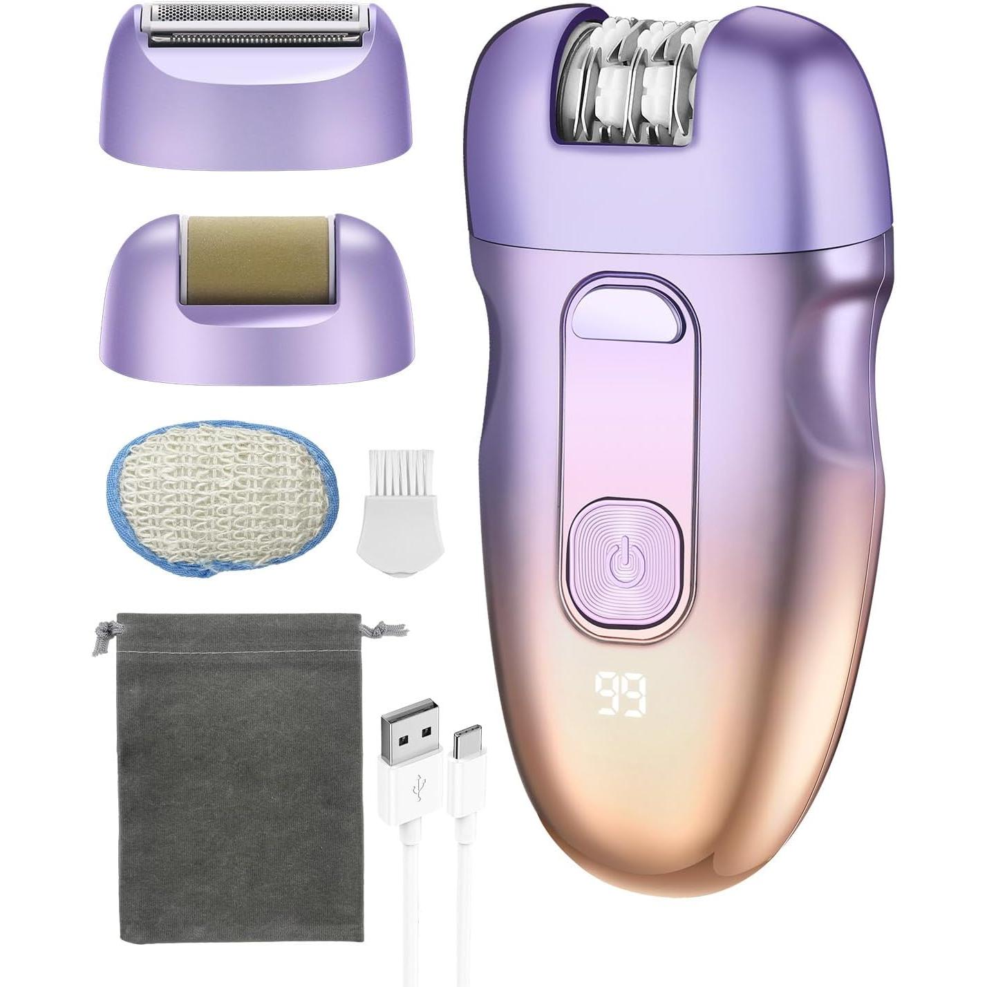Depiladora eléctrica inalámbrica 3 en 1 para mujeres, facial, con cabezales intercambiables, IPX6 y LED, USB-C, resistente al agua, para piernas y axilas, depiladoras y accesorios.