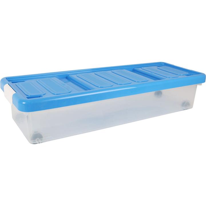 Tontarelli - Caja de Almacenaje Baja con Ruedas 24 L Transparente Azul - Organizadora Espaciosa y Resistente | AmyStyle