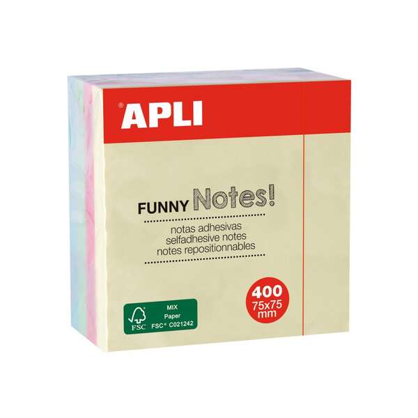 Apli funny cubo de 400 notas adhesivas 75 x 75 mm - colores pastel surtidos