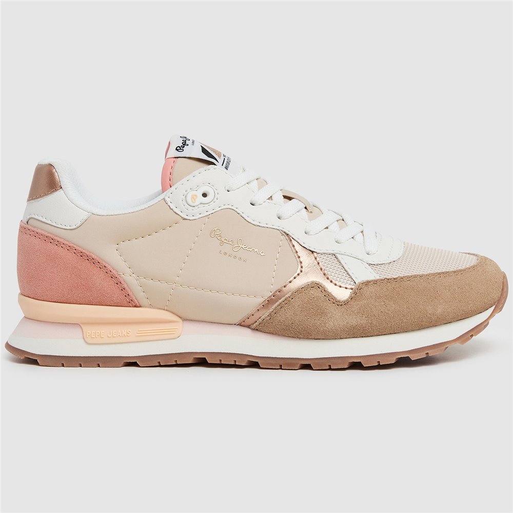 Zapatillas sneakers casual para mujer Pepe Jeans Brit Mix 847 Beige