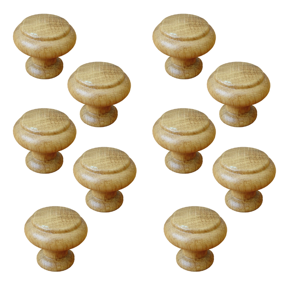 10 Un. TIRADOR Pomo madera roble lacado natural para Mueble - Diámetro 35MM