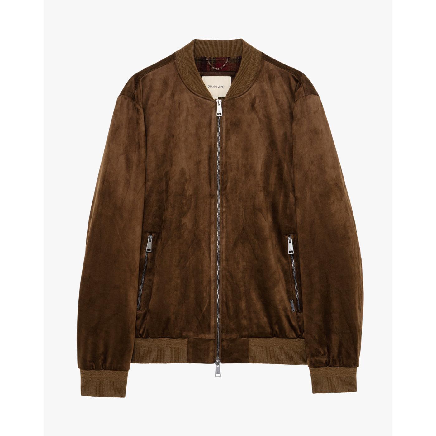Chaqueta Bomber con Efecto Ante Gianni Lupo Hombre – Cazadora Aterciopelada Tono Marrón Chocolate 429001