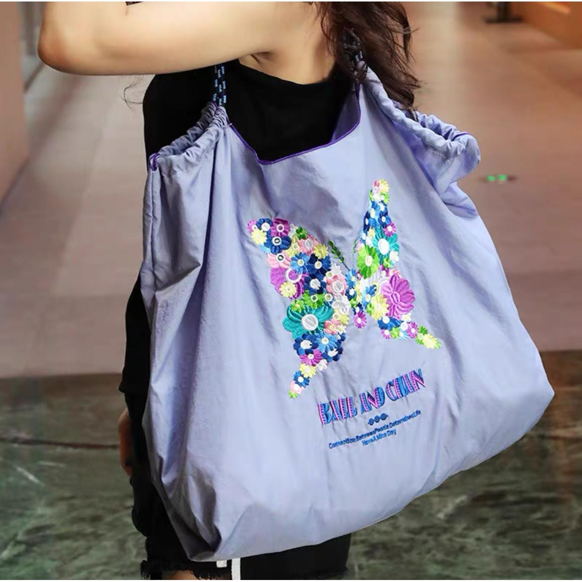 MEJORADA bolsa de nylon ecológica con Bordado de precisión,Para diario,compras,para verano,tamaño 50*40CM