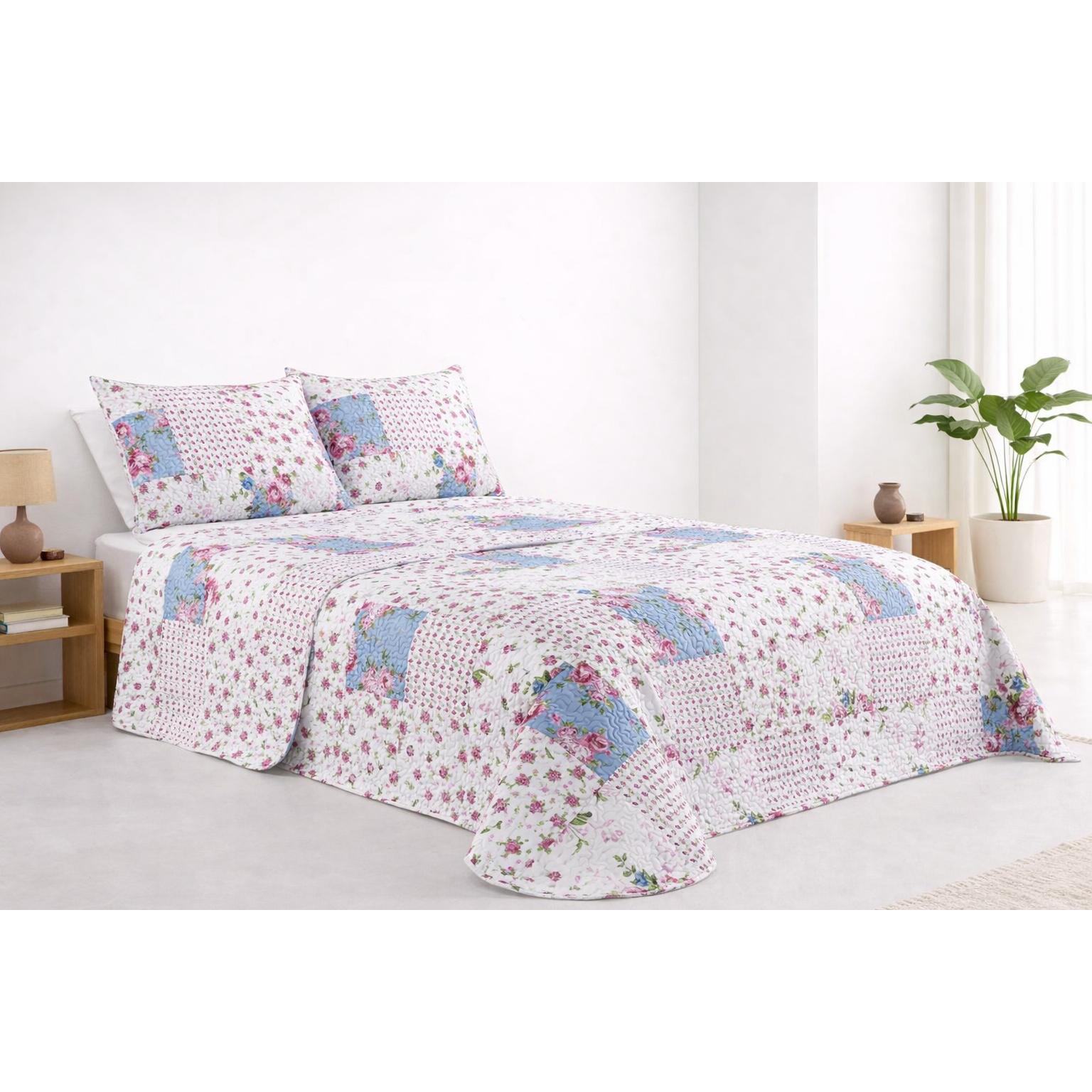 Colcha Bouti Estampado para Verano y Entretiempo, Colcha para Cama 100% Poliester, Colcha Cubre Cama para Cama 90/105/135/150/180cm, Suave, Blanco con Funda de Cojin 45x70cm. ✅ Entrega en 48-72h