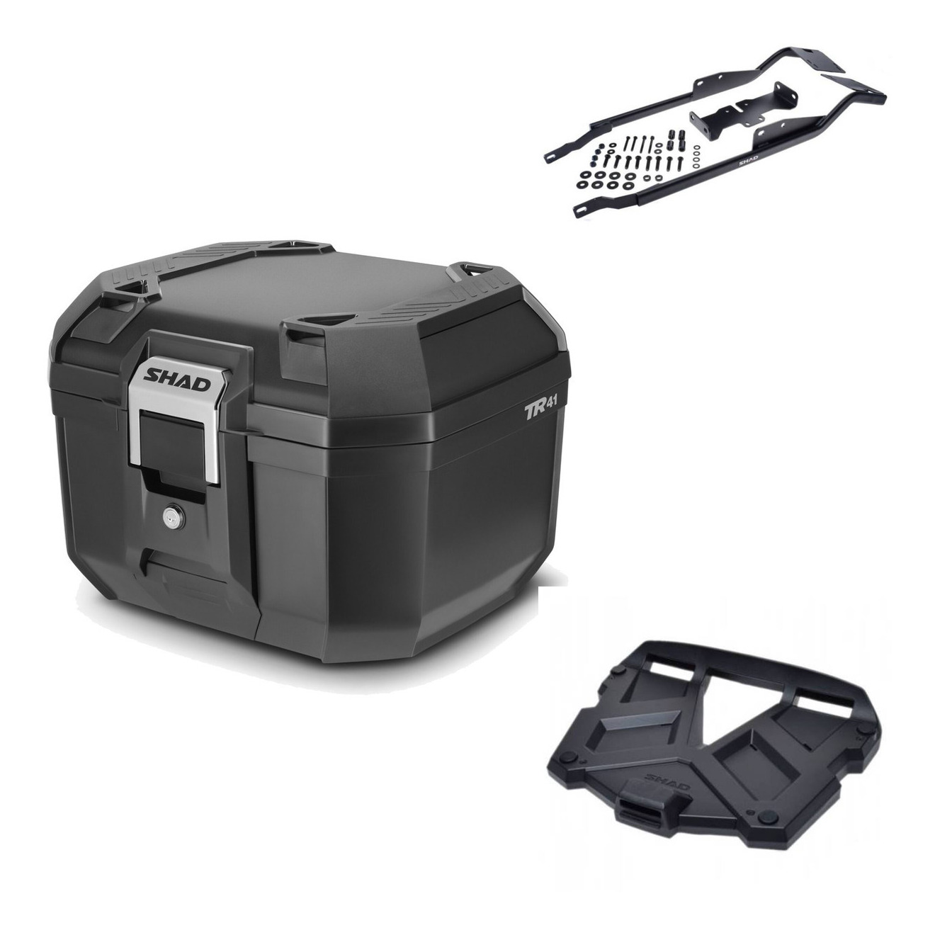 TR41 Top Case + Terra Rack + He KIT-570566 for Kawasaki Z900 2017-2024, durable ABS plastic motorcycle trunk with lockable case and helmet storage for secure travel.