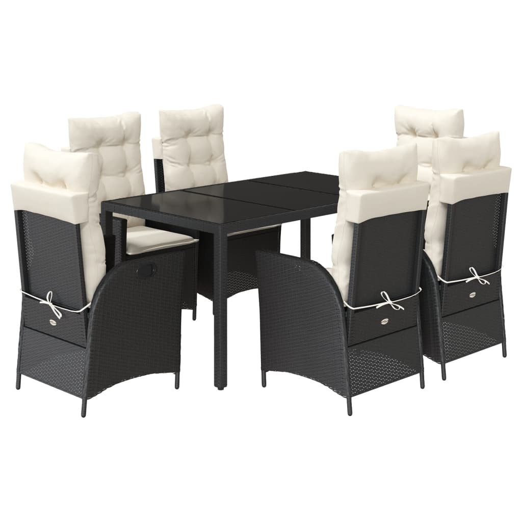 vidaXL Set de comedor de jardín 7 pzas y cojines ratán sintético negro