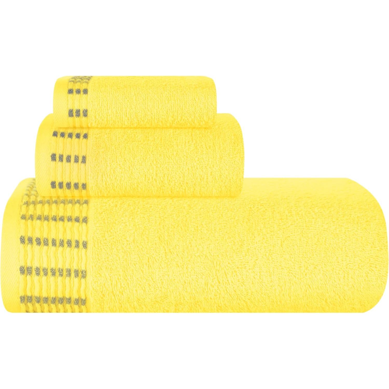 Juego de 3 toallas de Algodón ultrasuaves, incluye una toalla de baño extragrande de 70x140 cm, una toalla de mano de 40x60 cm y una Cama de 30x30 cm, color Amarillo