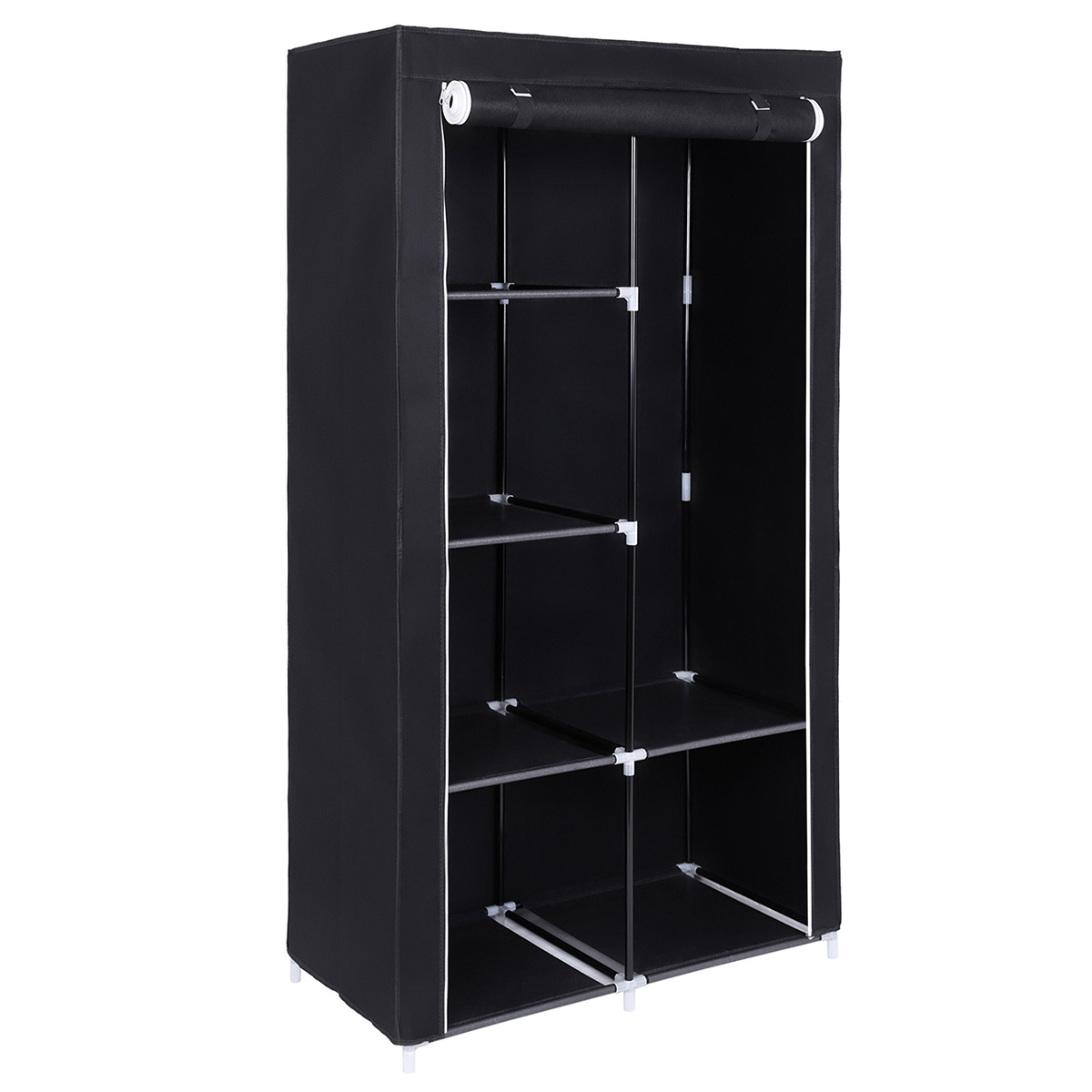 SONGMICS Armario de Tela, Armario de Ropa, con 1 Barra Colgante, 6 Estantes, Tela no Tejida, Marco de Metal, 45 x 88 x 168 cm, para Dormitorio, Pasillo, Azul Oscuro/Gris/Negro/Verde Oliva