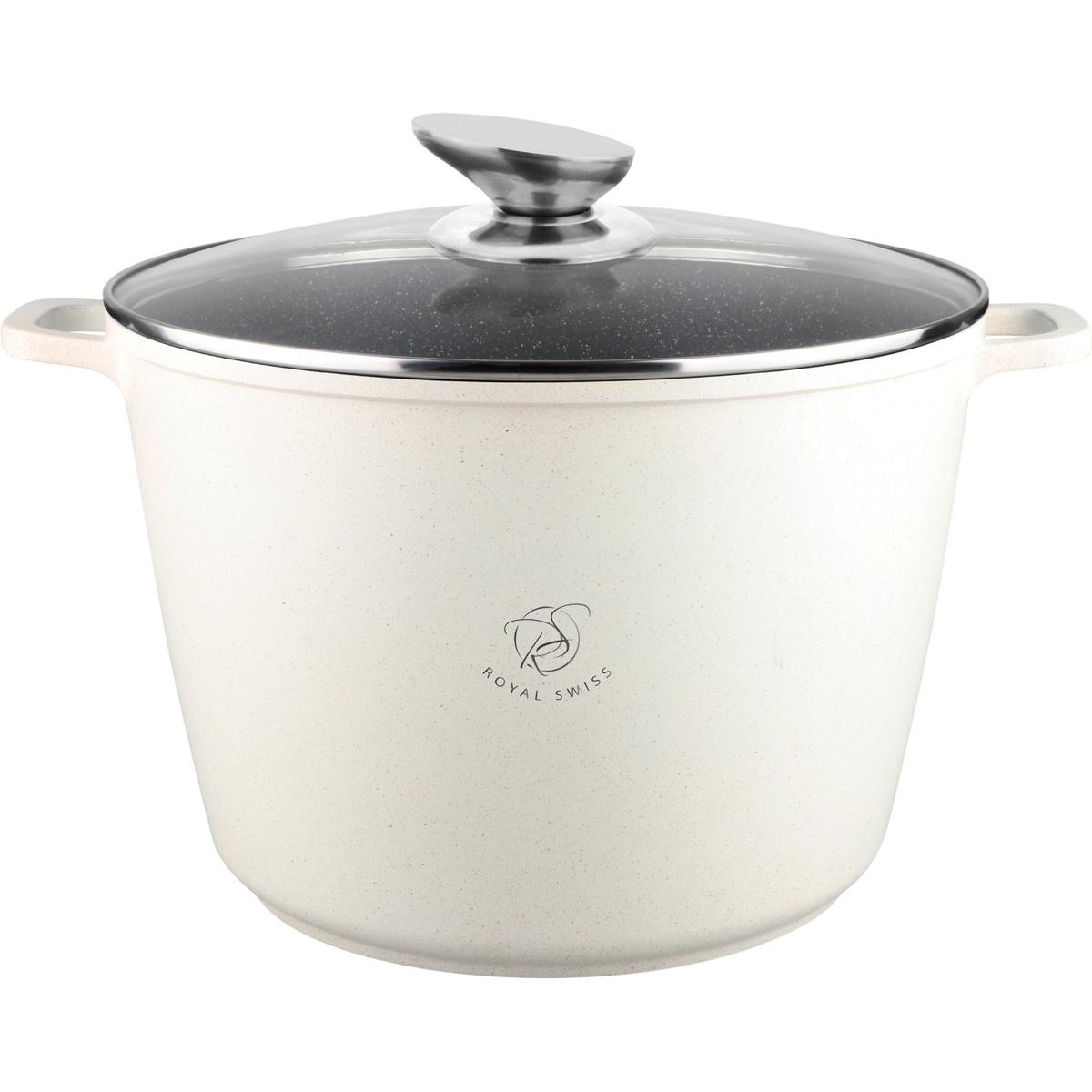 Olla profunda Revestimiento antiadherente Asas de silicona 28cm – 10L / Aluminio Fundido con Tapa de vidrio - ROYAL SWISS - MODELO RS - NP 2355