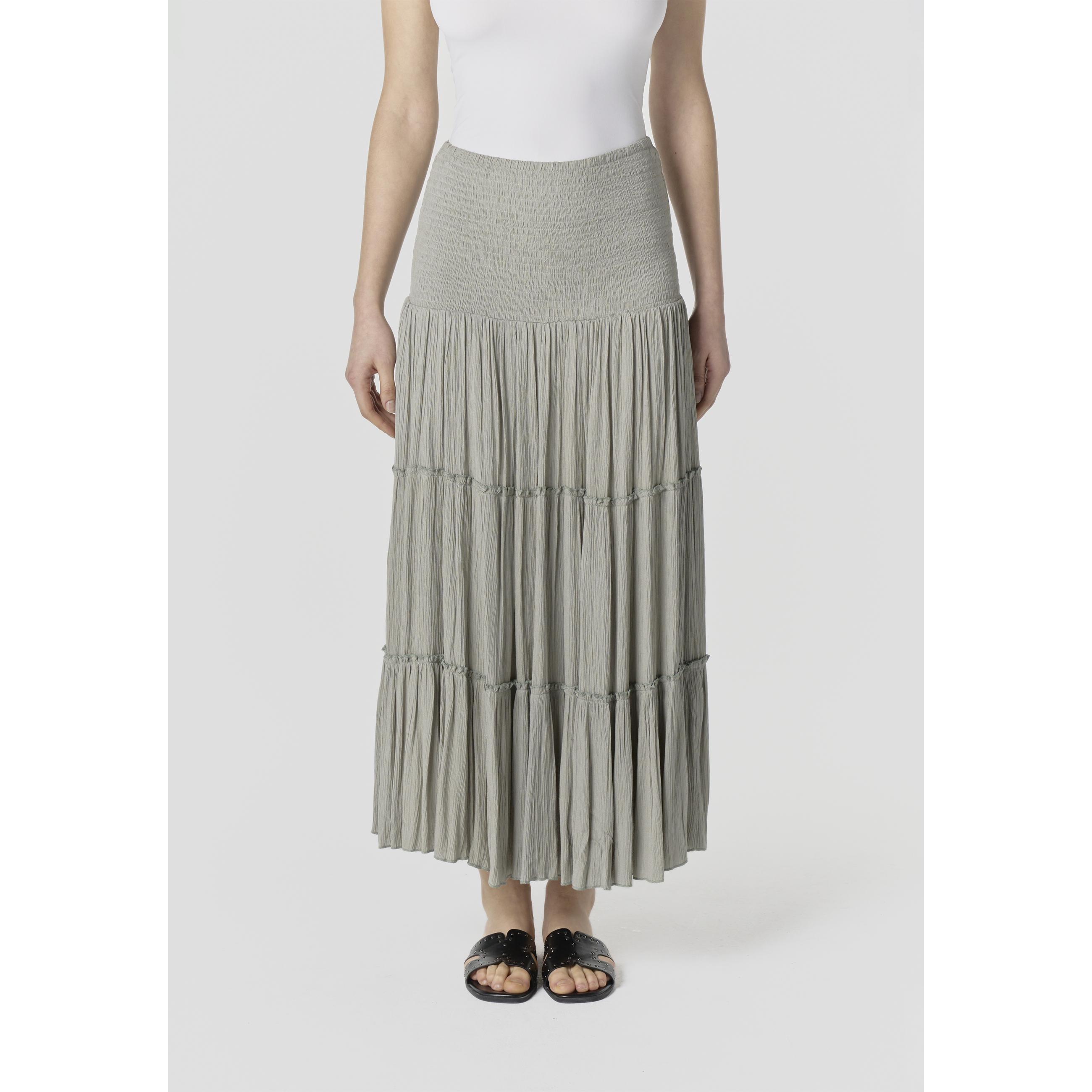 Koroshi - Falda larga mujer con volantes en viscosa fluida, estilo boho-chic y cintura alta fruncida, maxi hasta el tobillo