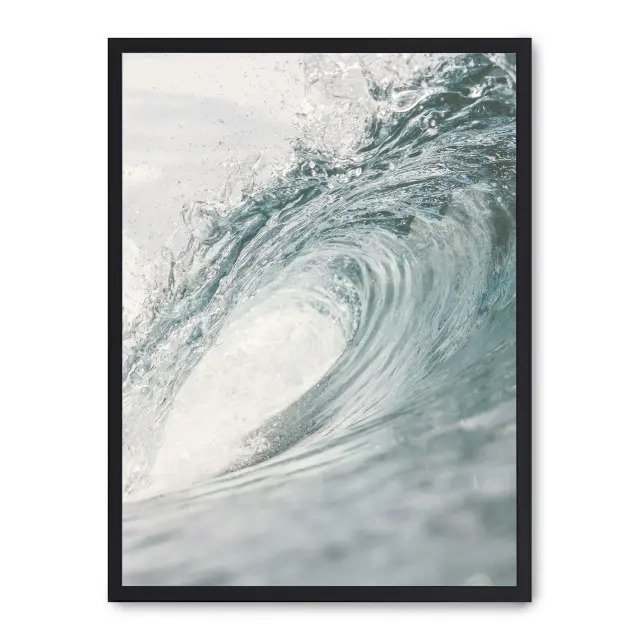 Lámina con marco negro WAVE I 21x30 cm, Póster impreso en papel de primera calidad de 180gr, montado sobre marco de madera MDF acabado en negro., Naturaleza - Playa