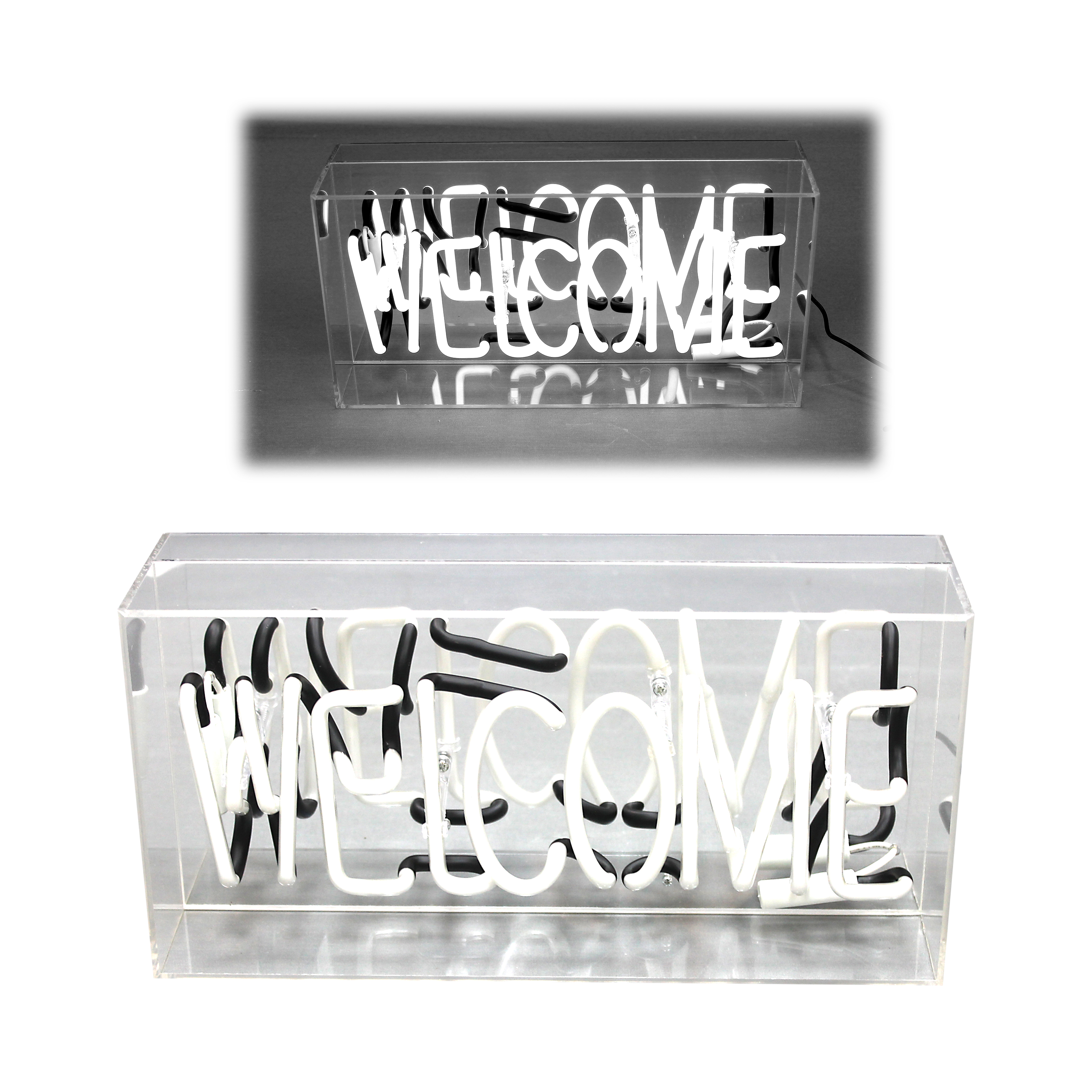 ORION91® - Unidad - Cartel auténtico welcome neón en blanco para hogar decoración, 38 x 11 x 19 cm, ideal como lámpara de mesa o pared decoración, estable acrílico material - spaziOrion91