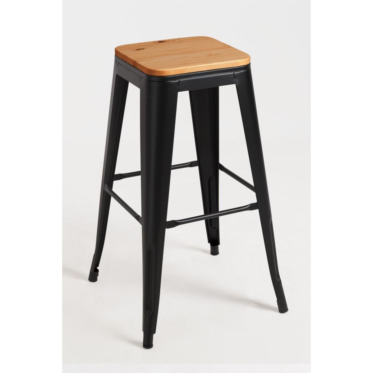 Regalos Miguel - Taburetes Altos - Taburete Torix Alto Madera Natural 76 cm - Negro mate