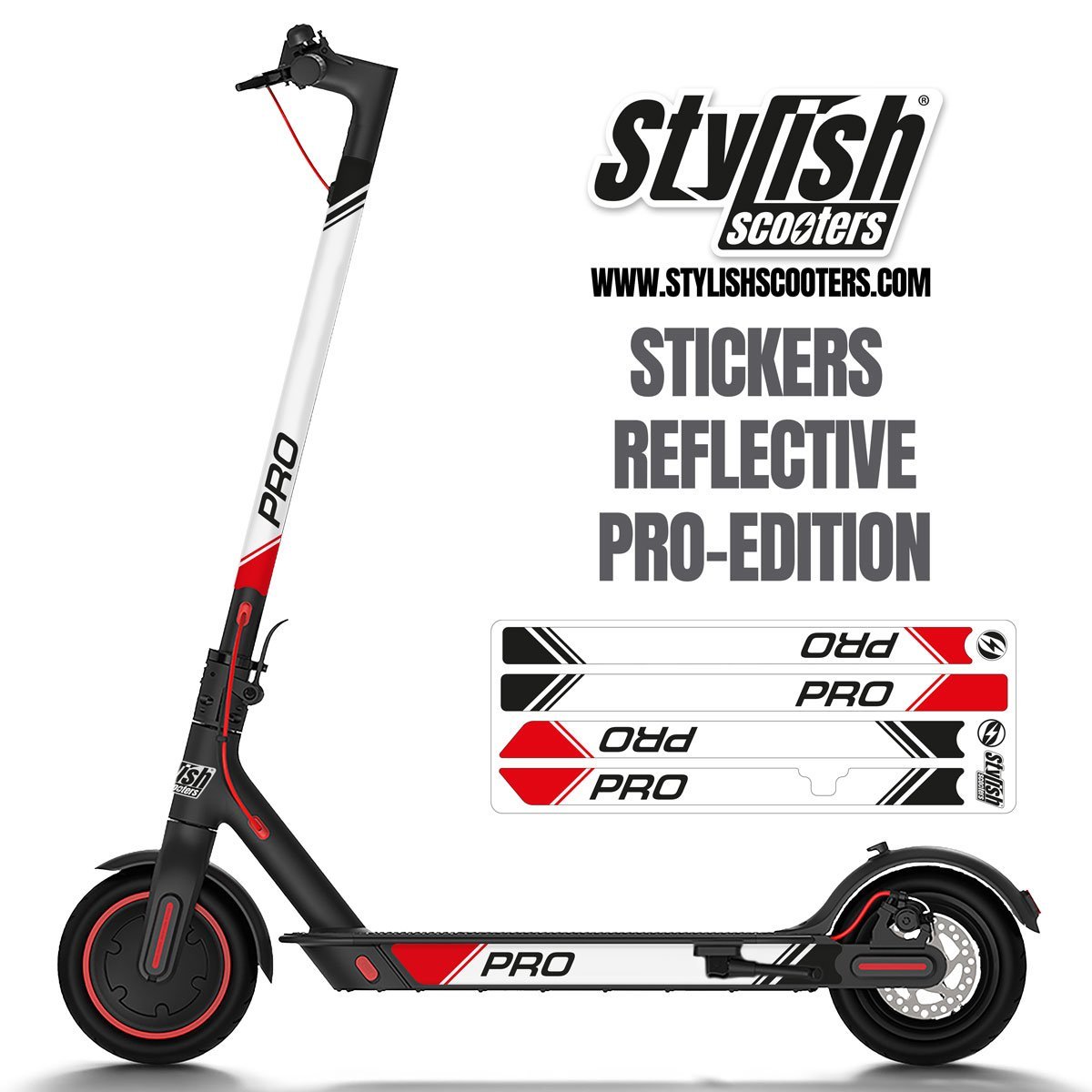 Vinilo Reflectante para Scooter Xiaomi M365 Pro - Diseño Rojo Blanco de Stylish Scooters
