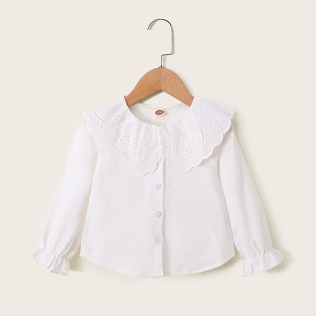 TK Camisa Blanca Para Niñas Con Cuello De Muñeca En Lace Estilo Coreano Otoño Manga Larga Ropa Versátil Diaria Para Niñas De 1 a 6 Años