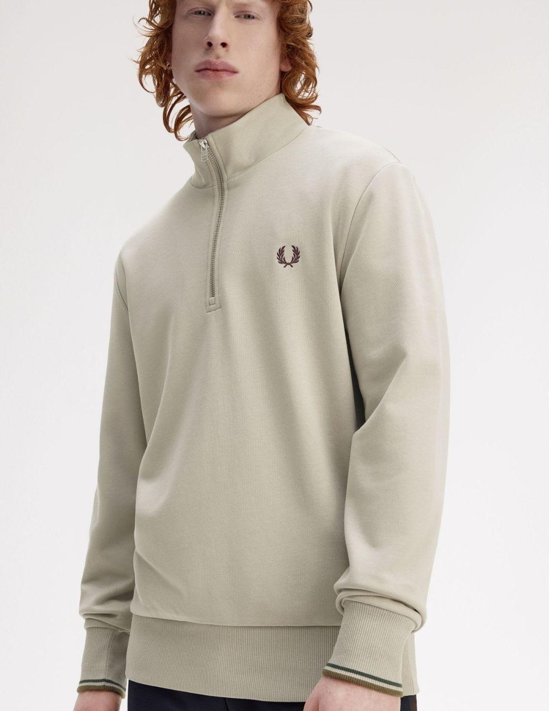 Sudadera Fred Perry Half Zip Beige Hombre