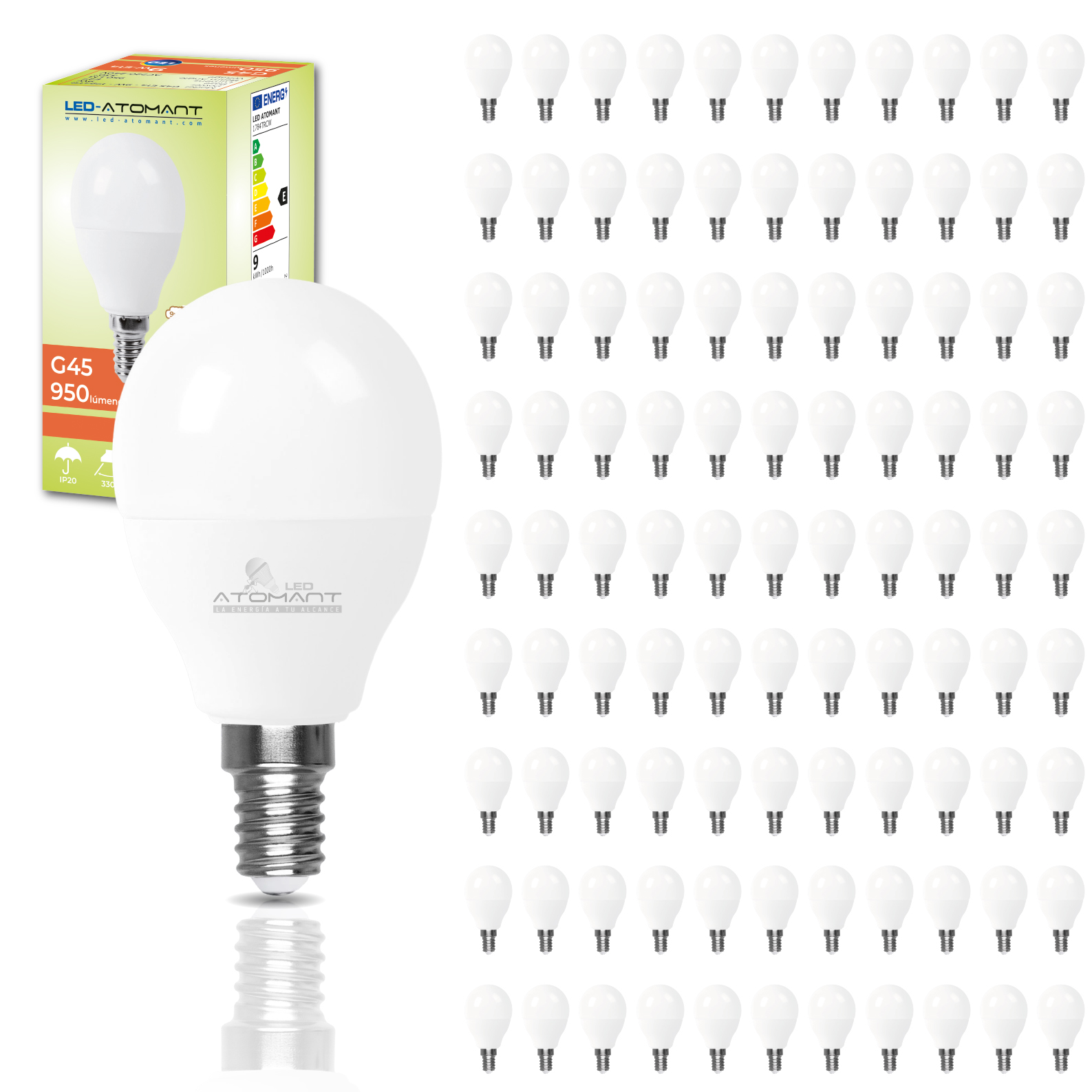 LED ATOMANT Bombilla LED E14 G45 9W, 950 Lumenes, Casquillo fino, Equivalente a 95W tradicional