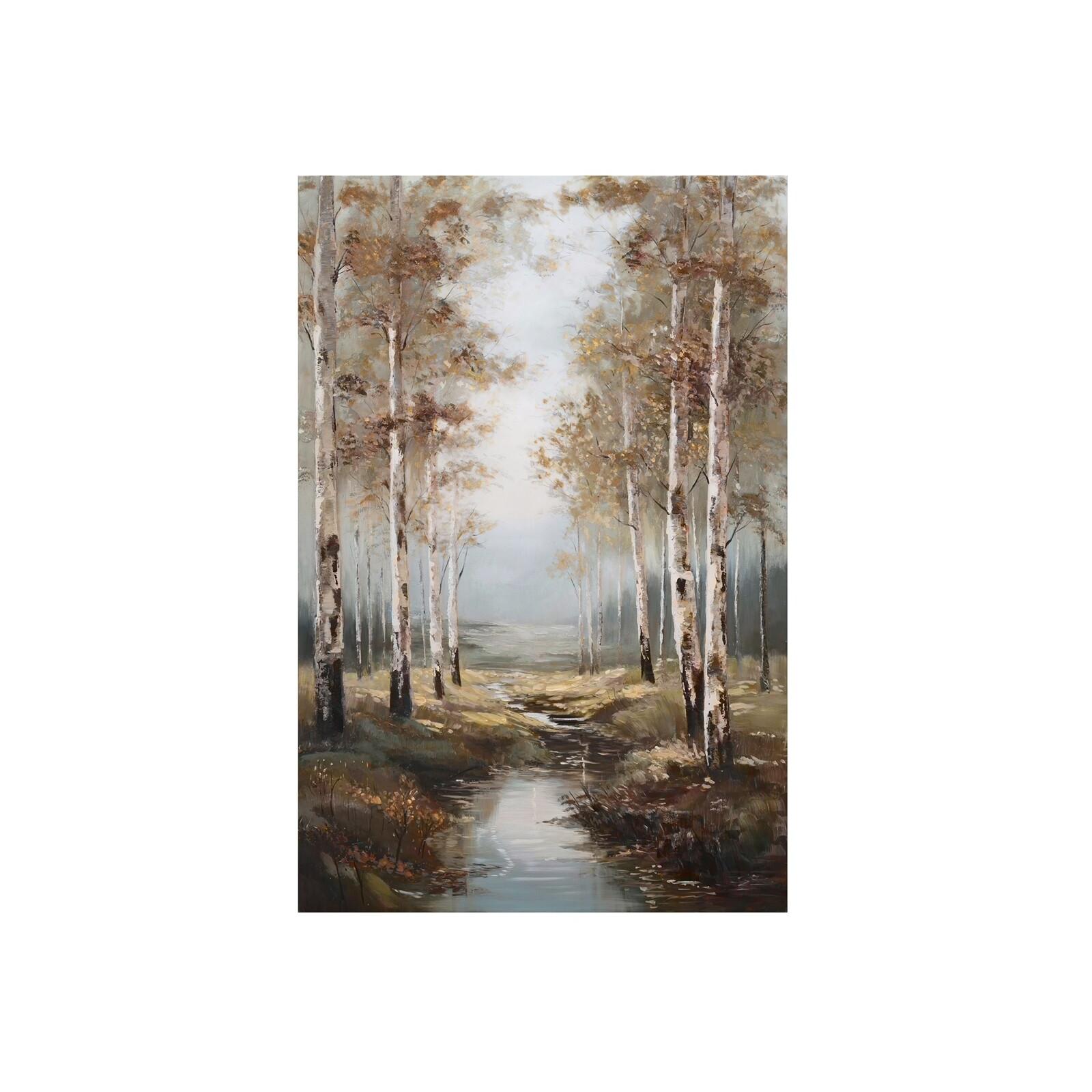 Óleo 100% rec paisaje alamos 80x120 cm 80x3x120 cm, en lienzo, color marrón, verde, beige Fijalo