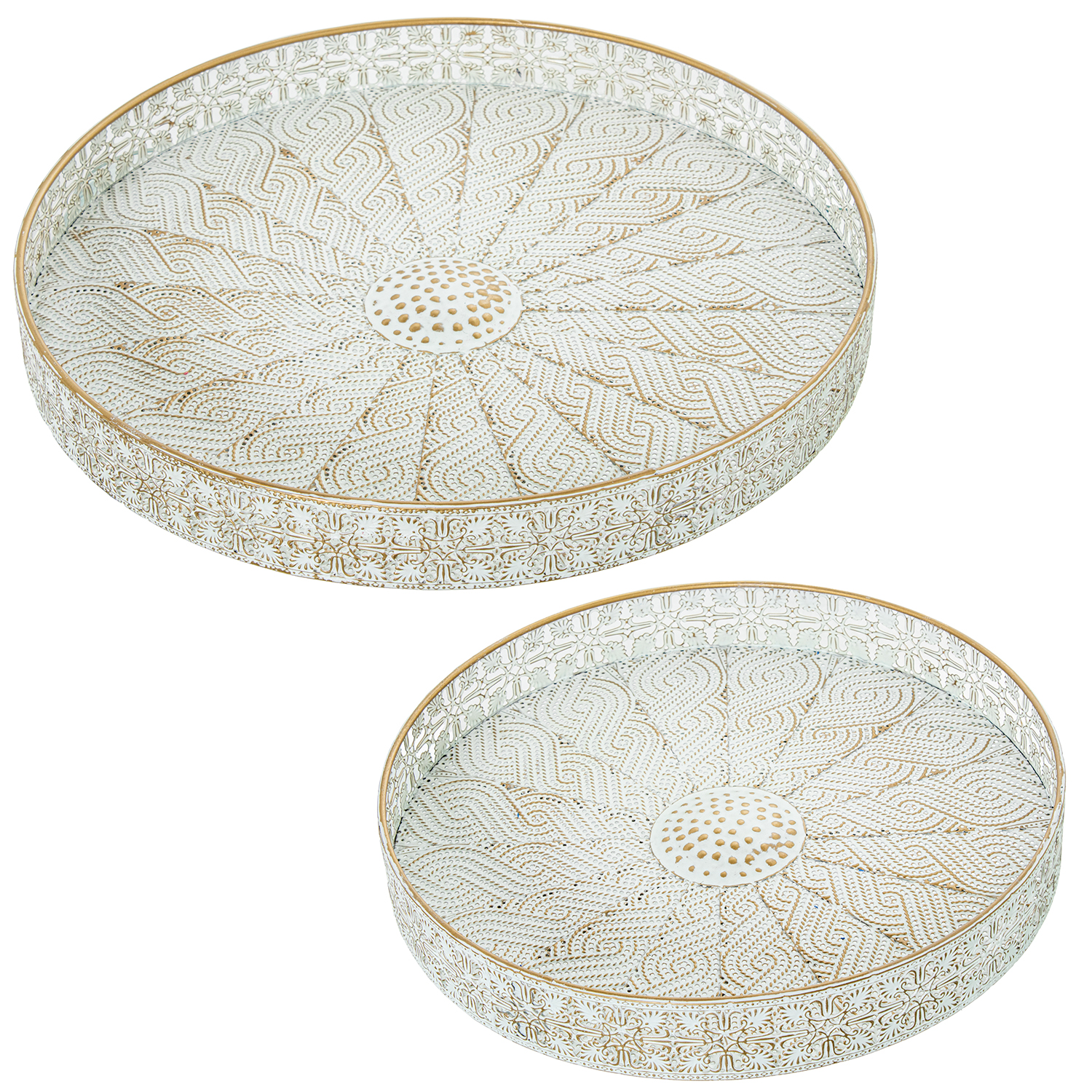 Set 2 bandejas blanco, oro, material metal, medidas 36x5 cm Fijalo