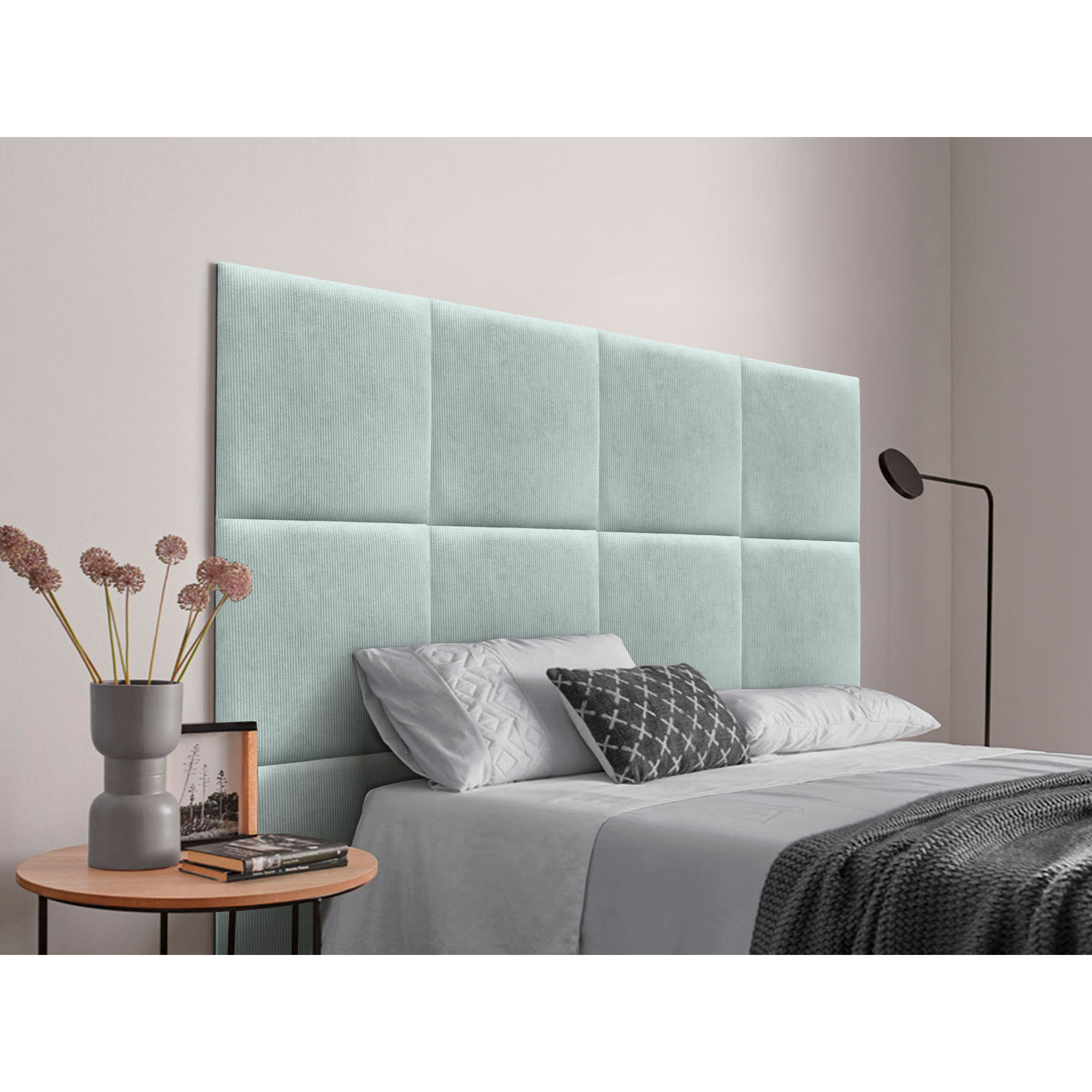 DHOME Cabecero Tapizado Compuesto de Paneles Autoadhesivos Intercambiables de Pana Premium Cama Lujo Dormitorio Acolchado Segunda Gama de Colores