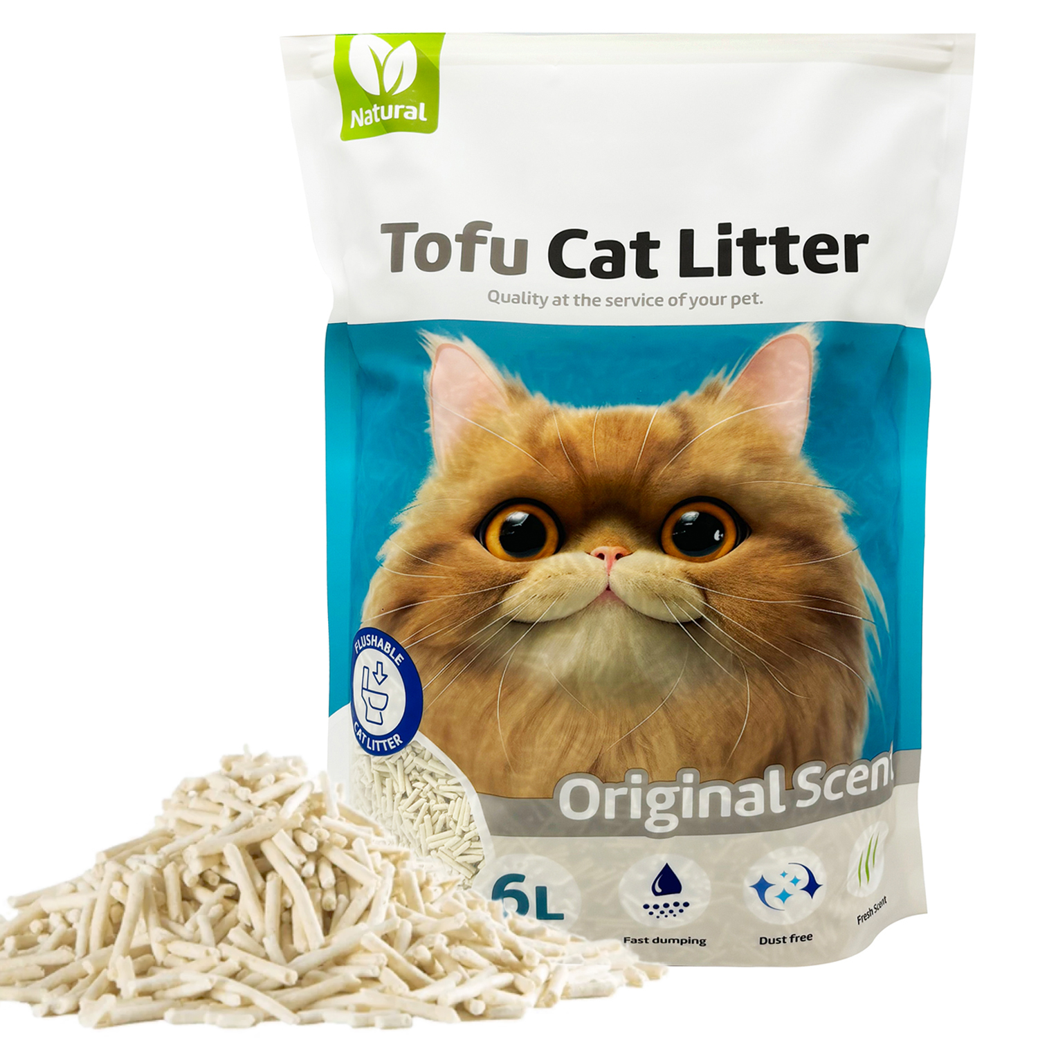 Arena Aglomerante para Gatos Arena de Tofu para Gatos sin Polvo Fácil de Aglomerar Controla los Olores se Lanza en el Inodoro Sabor Original
