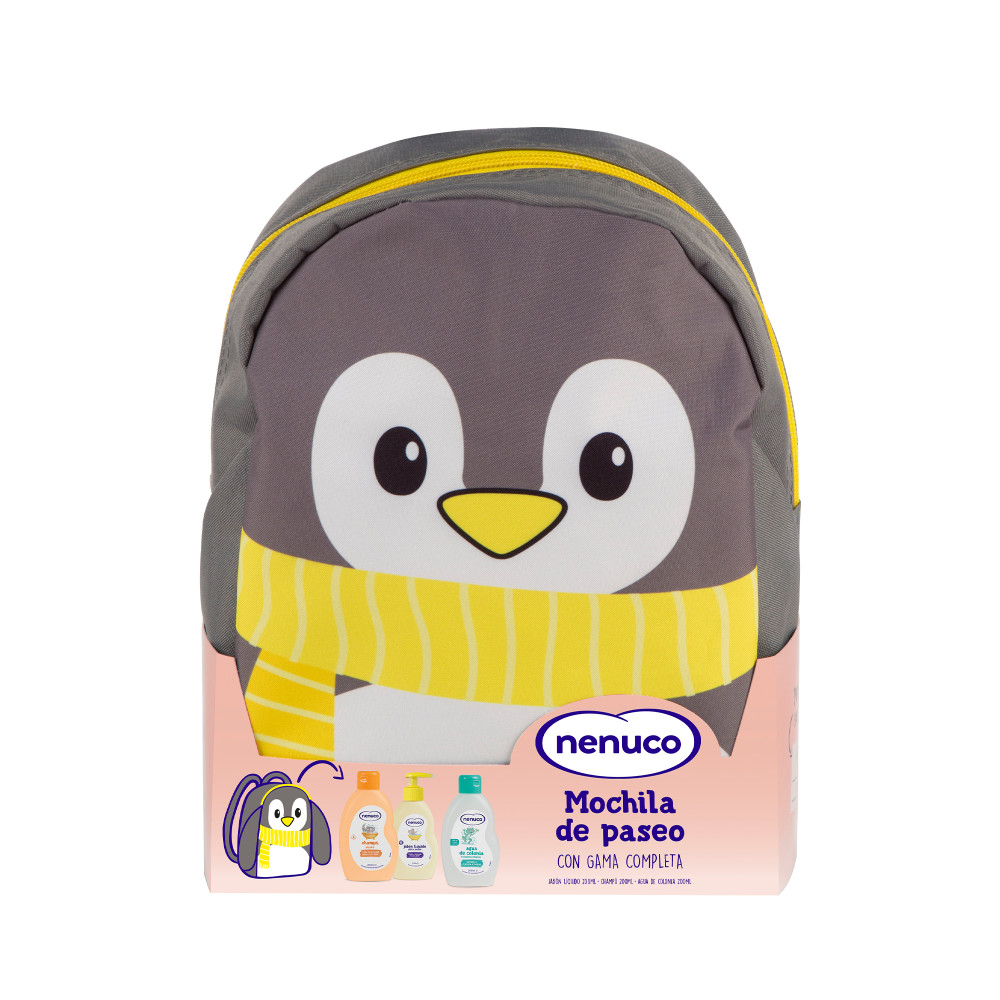 Nenuco Pack Bebé Mochila de Paseo Pingüino/Rana con Gama Completa, Colonia, Jabón, Champú, 3x200ml