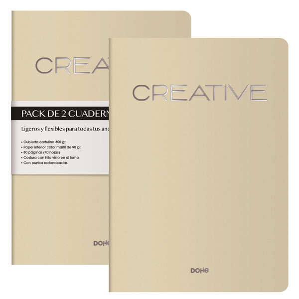 Dohe cuadernos de cartulina de colores - 300gr - estampacion en portada - puntas y lomo redondos - 40 hojas lisas - papel ahuesado 90gr - rencuadernacion cosida (2 uds)