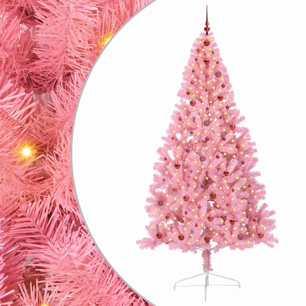 vidaXL Árbol de Navidad Artificial Preiluminado Rosa con bolas 240 cm PVC