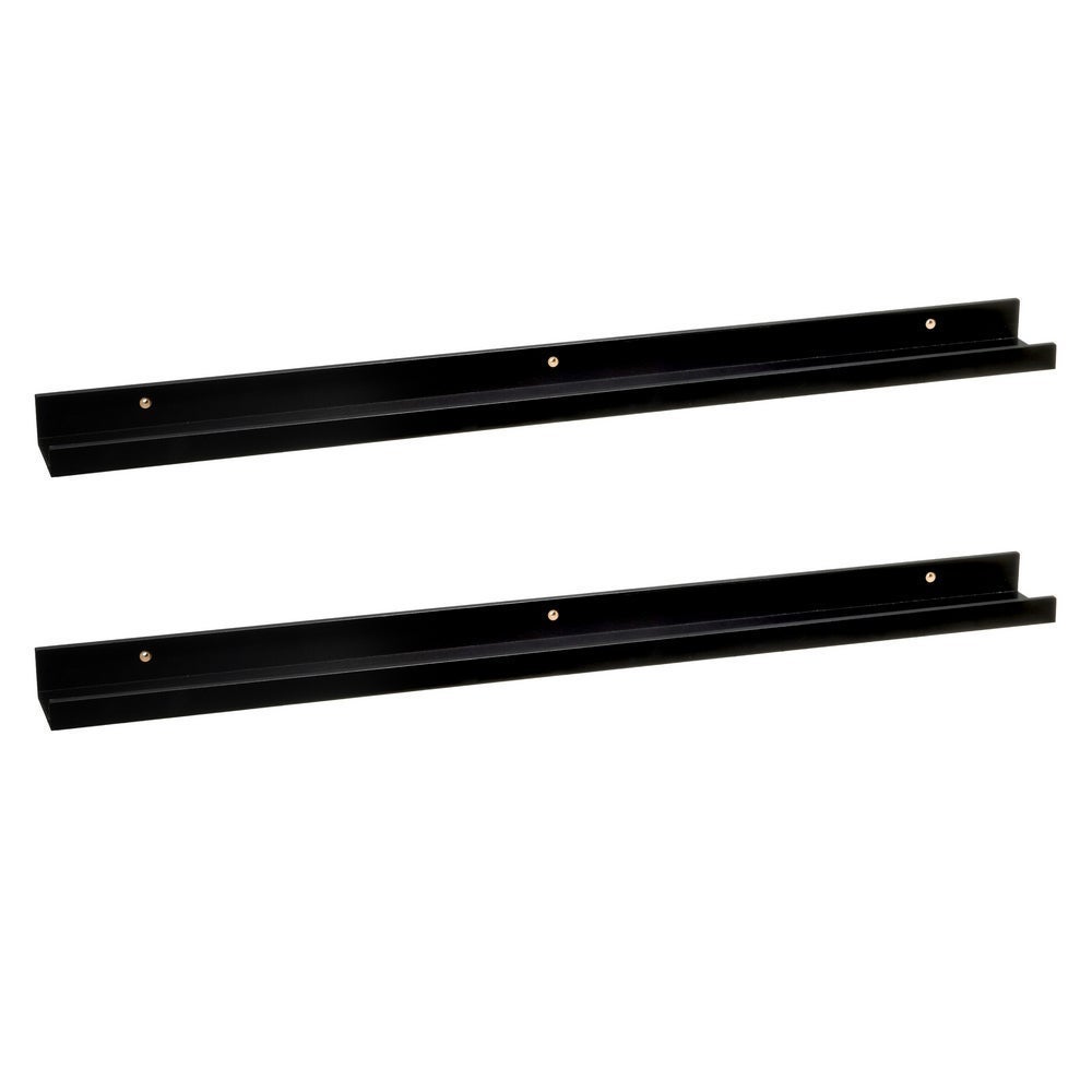 2 estantes flotantes de pared de madera negra para cuadros de 100x9,5x5 cm Repisa estrecha con borde para sujetar cuadros, marcos de fotos y decoración. CasaSelección