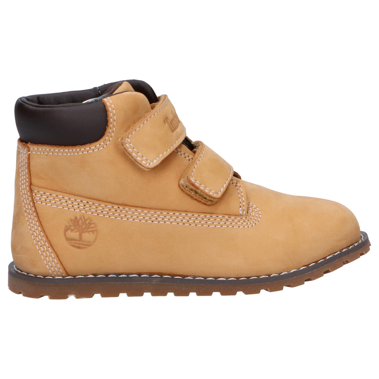 Timberland A127M Pokey Pine Wheat Children's Boots: Durable beige boots for boys and girls with cushioned insole, slip-resistant sole, and flexible design, ideal for autumn/winter outdoor adventures.