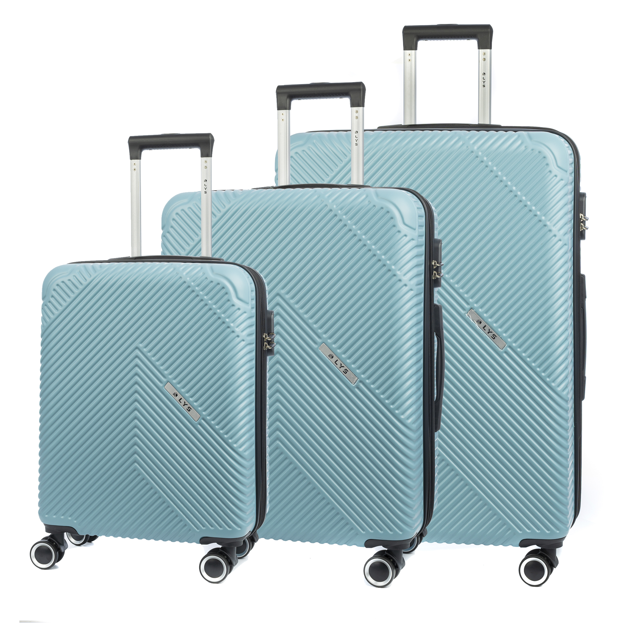 DAM Juego de tres Maletas Trolley extensible, en material ligero ABS de alta resistencia. Cerradura numérica, 4 ruedas dobles giratorias 360°. 77x30x50Cm