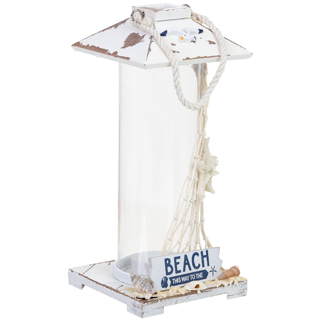 Wonderlust Deco - Portavelas colgante de madera blanco 11x11x25h cm Blanco 11x11x25h cm
