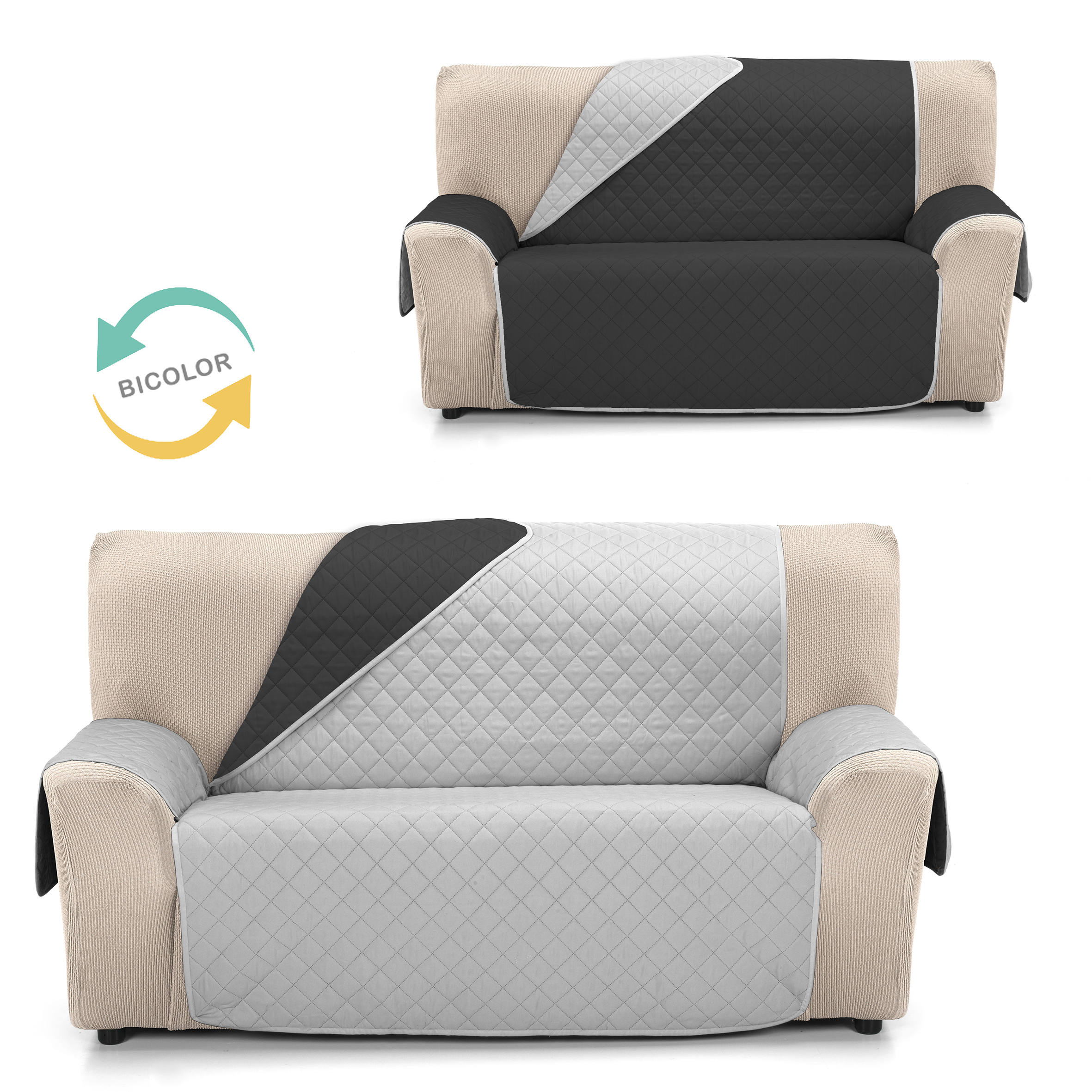 Cubre Sofá Reversible JOYA de Valentia Home | Acolchado | Protección Completa | Ajuste Perfecto | Protector funda sofá | Funda Sofá para Inviero y Verano