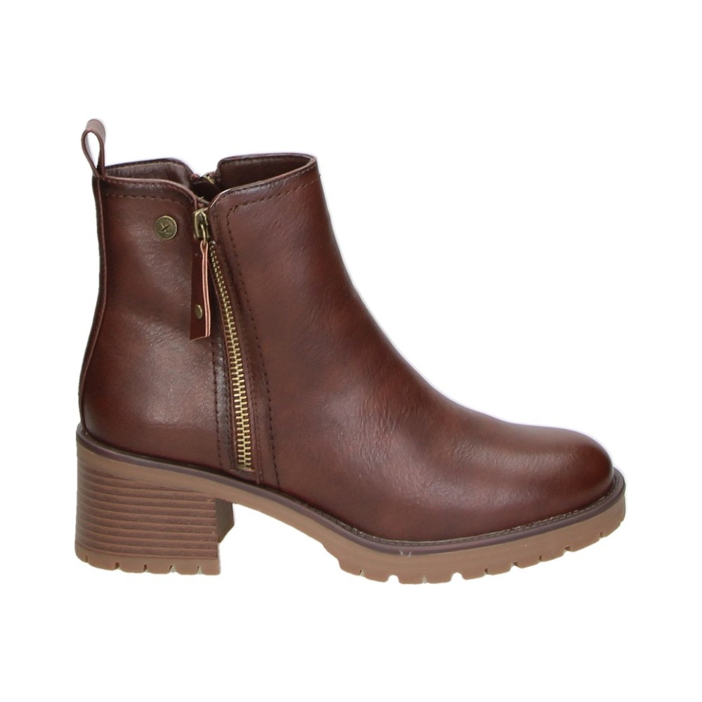 XTI | Botines de Tacón XTI para Mujer – Botines Estilosos en Color Marrón – Botines con Cremallera Lateral – Tacón Medio y con Cómodos – Vegan – Combinables – Modelo 146085