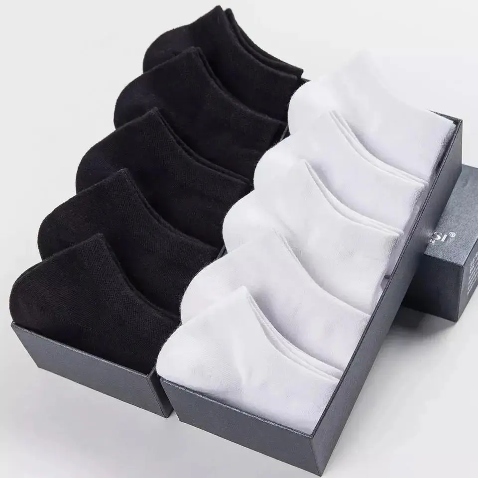 TK 10Pares De Calcetines Para Hombre Algodón Transpirable Deportivos Color Sólido Botas De Media Altura Cómodos Blancos Negros Primavera Verano