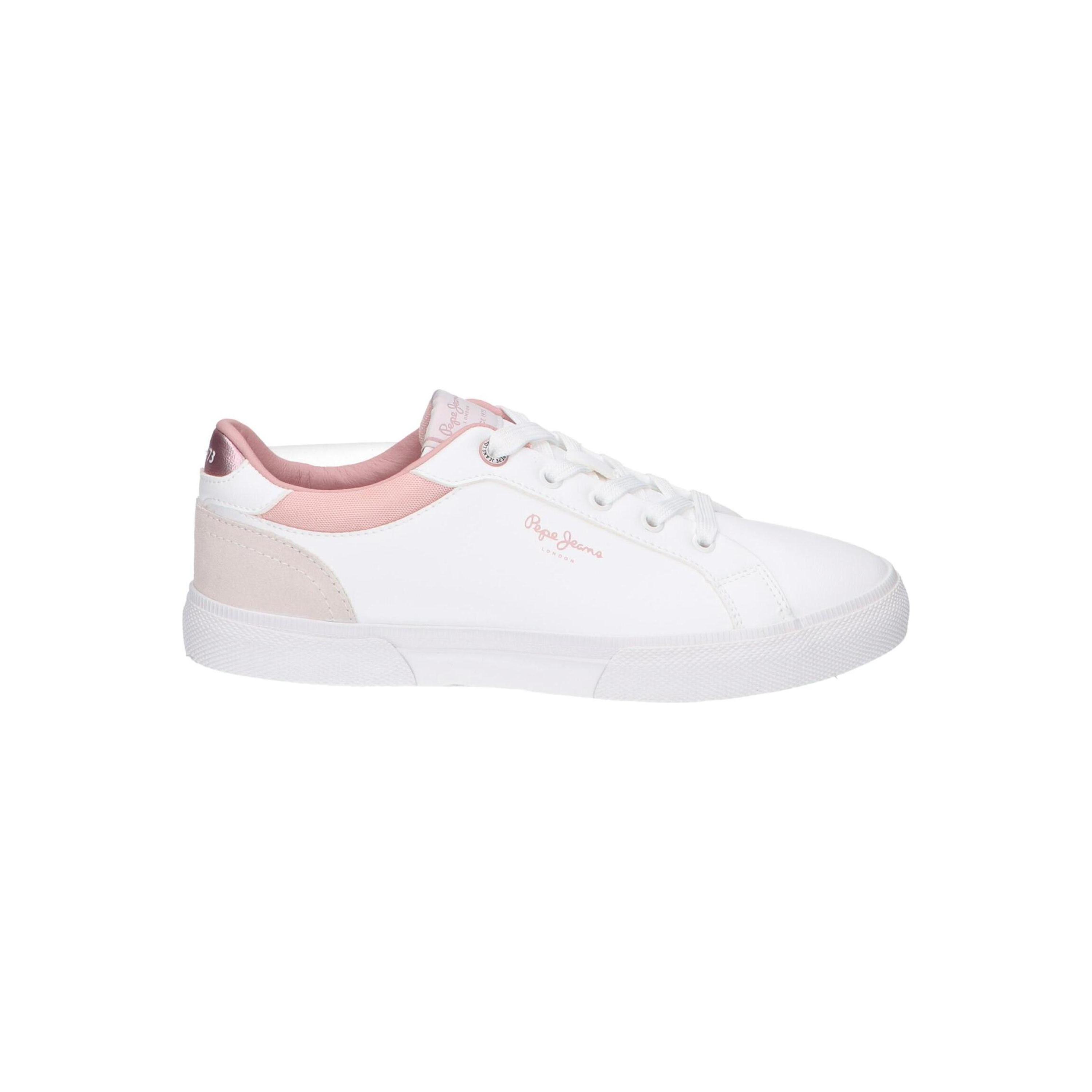 White Pepe Jeans Casual Sneakers for Women, made of leather with textile lining, lace-up closure, and rubber sole; comfortable and stylish white shoes ideal for everyday wear.
