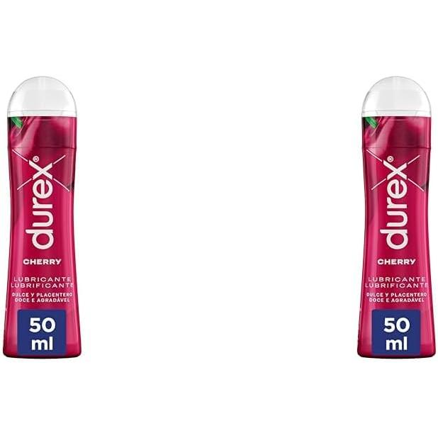 Durex Lubricante Íntimo Sabor Cereza 50 ml x 2, Base Acuosa, No Pegajoso, Compatible con Preservativos, Hidratación Placentera