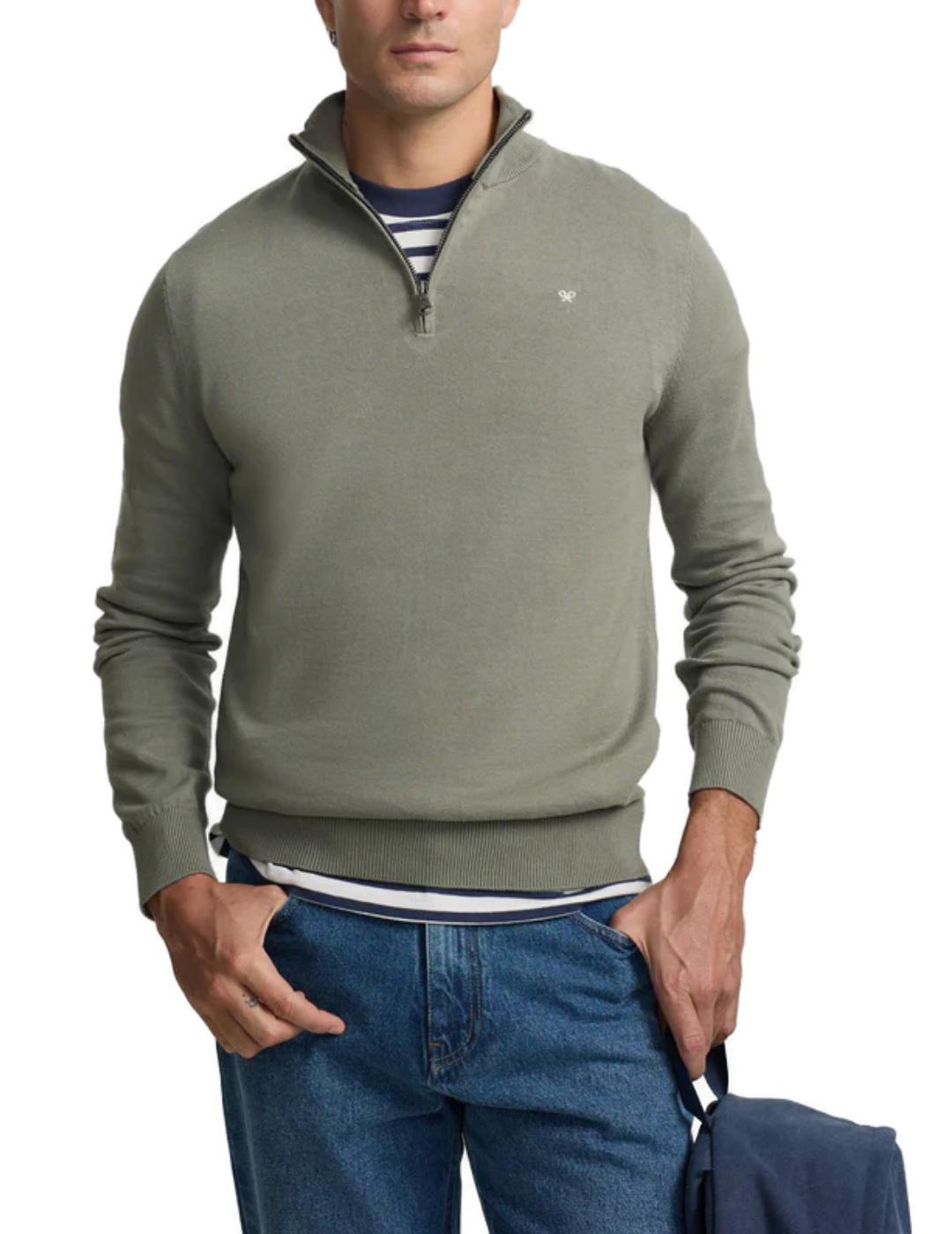 Jersey Silbon media cremallera verde gris para hombre