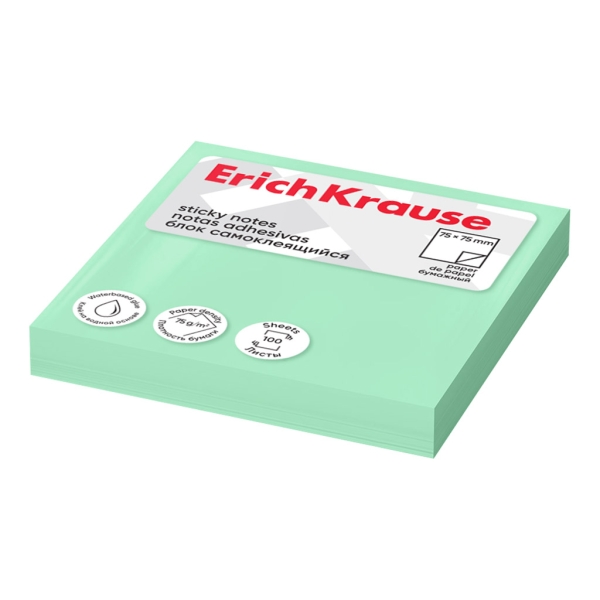 Erichkrause bloc de 100 notas adhesivas reposicionables - papel de 75g/m2 - 75x75mm - pegamento a base de agua - color verde (12 uds)
