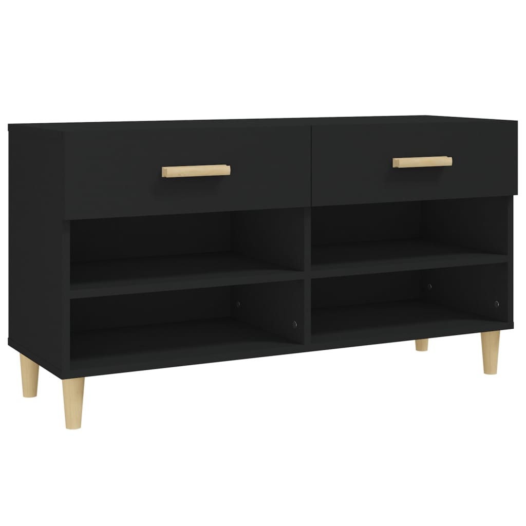 vidaXL Mueble zapatero de madera contrachapada negro 102x35x55 cm