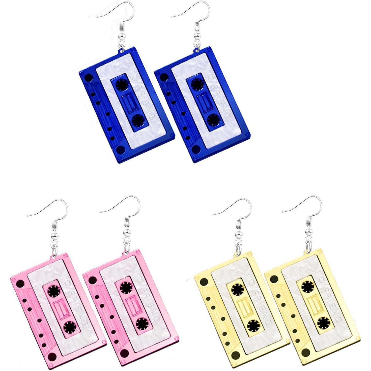 6 pares de pendientes retro de banda, pendientes neón de los 80 y 90, accesorios para fiestas temáticas de los 80 y 90