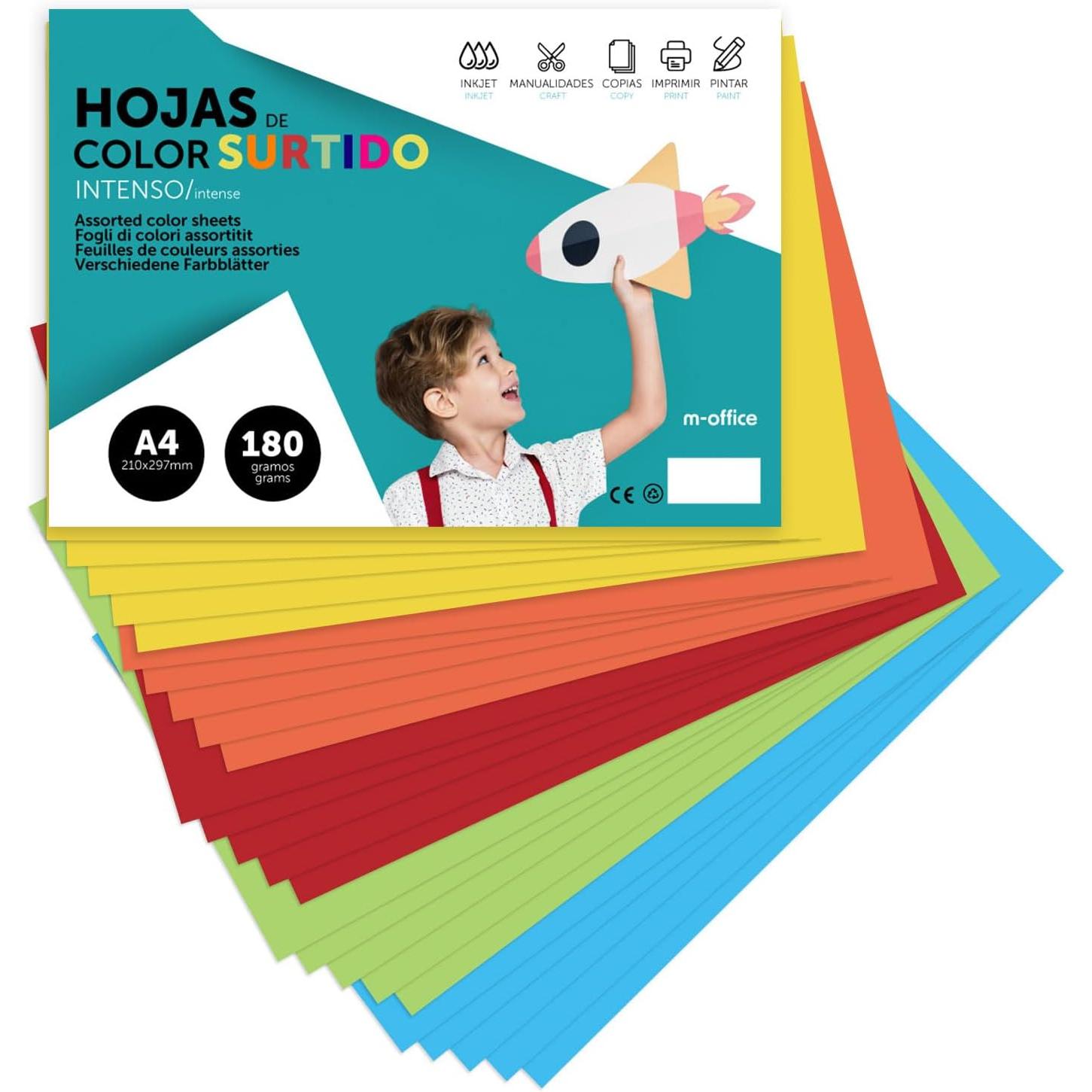 m-office Cartulina A4 180gr Colores Surtidos para Manualidades