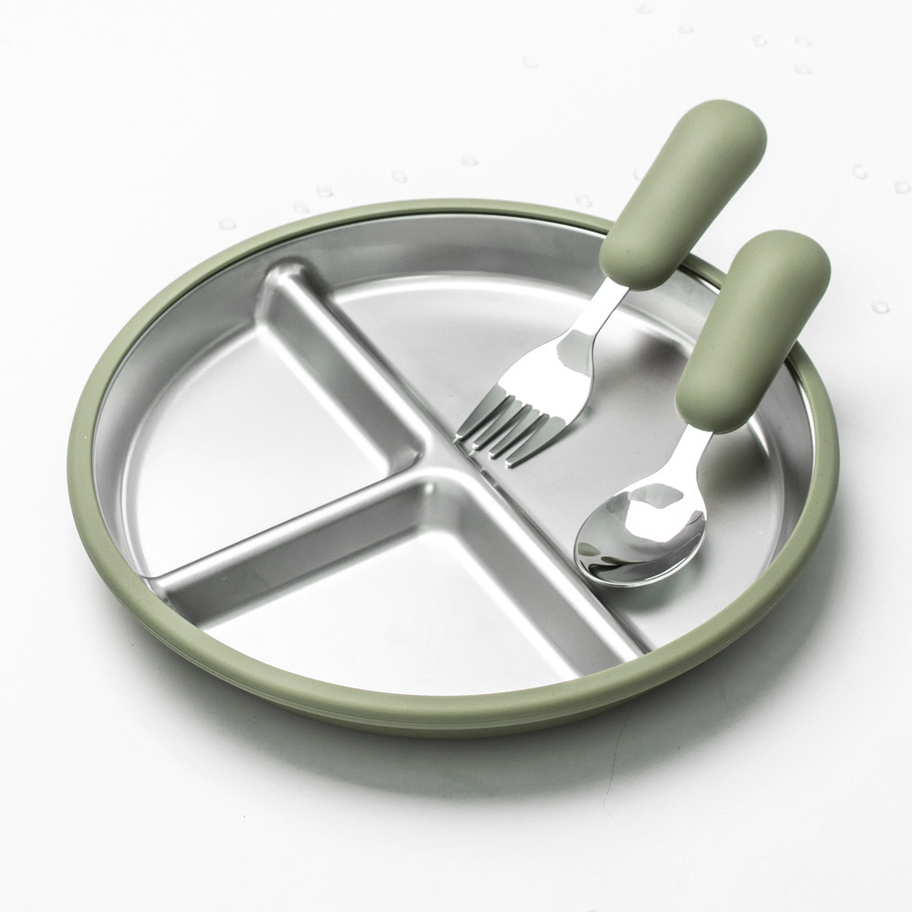 Juego de cubiertos de acero inoxidable con separadores antideslizantes de silicona apta para alimentos, libres de BPA, aptos para lavavajillas, ideales para el hogar, viajes y acampadas